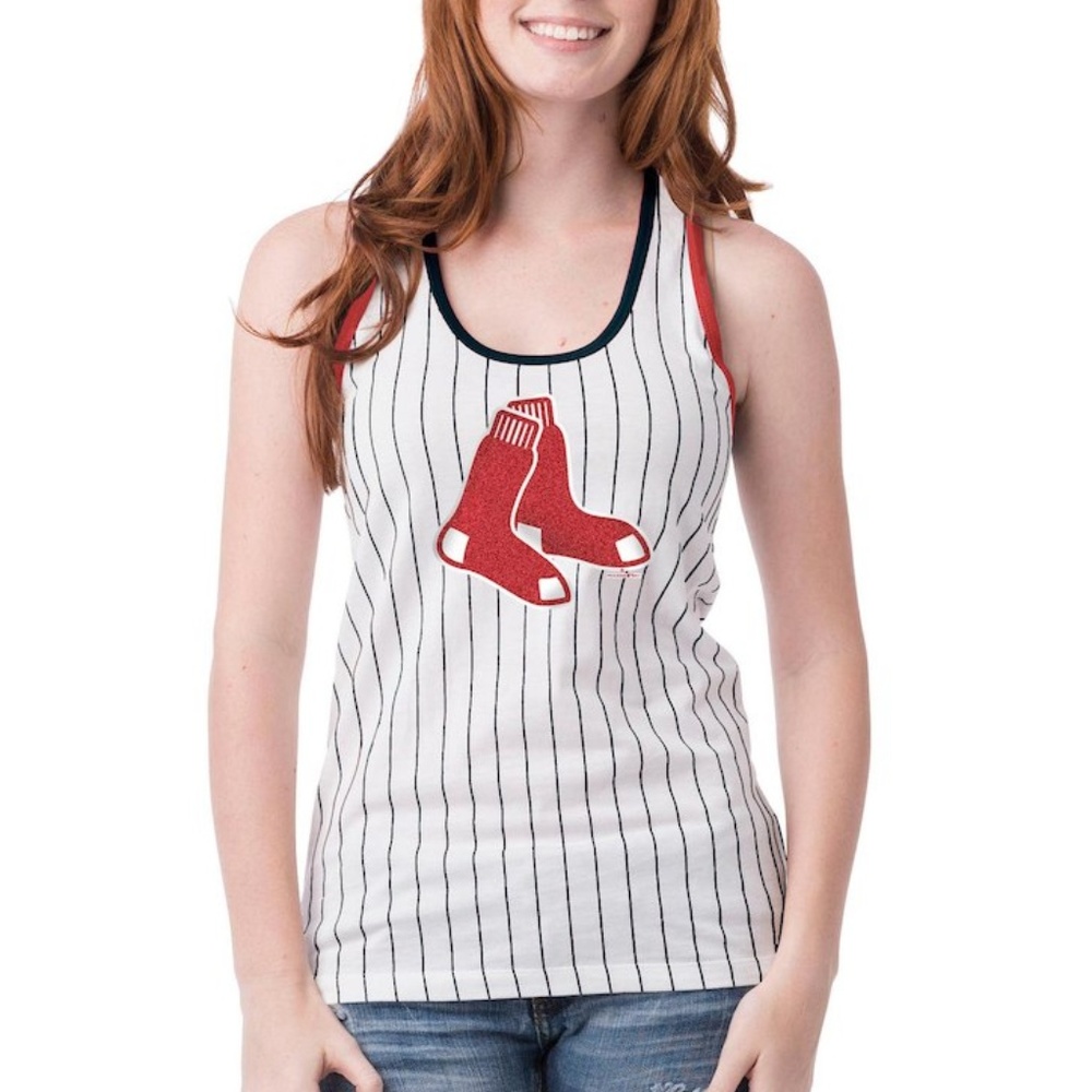 Red Sox Pinstripe Racerback Glitter Tank NWT